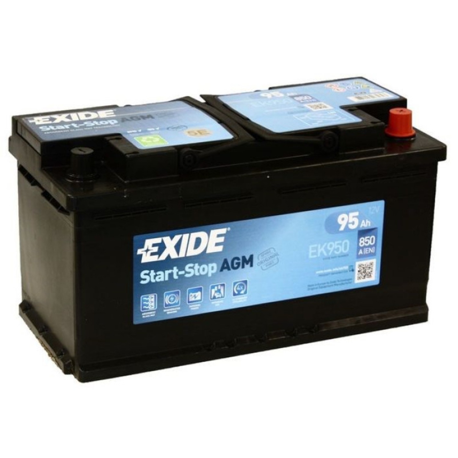 Exide EK950 Start-Stop AGM (95ач), 95 Ач, обратная полярность, 353x175x190 мм, 850 Ампер — купить в Санкт-Петербурге