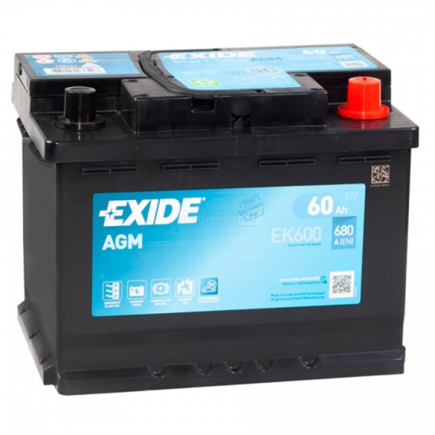Exide EK600 Start-Stop AGM (60ач), 60 Ач, обратная полярность, 242x175x190 мм, 680 Ампер — купить в Санкт-Петербурге