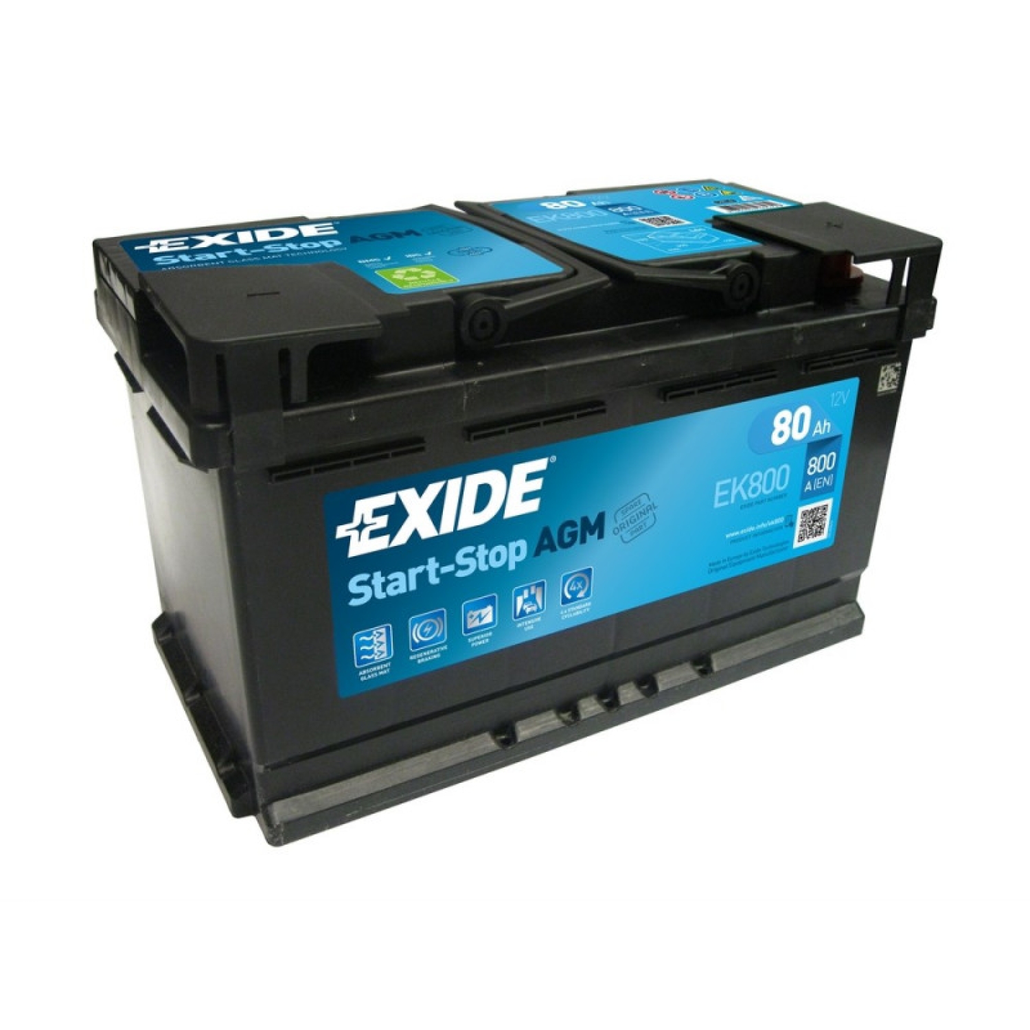 Exide EK800 Start-Stop AGM (80ач), 80 Ач, обратная полярность, 315x175x190 мм, 800 Ампер — купить в Санкт-Петербурге
