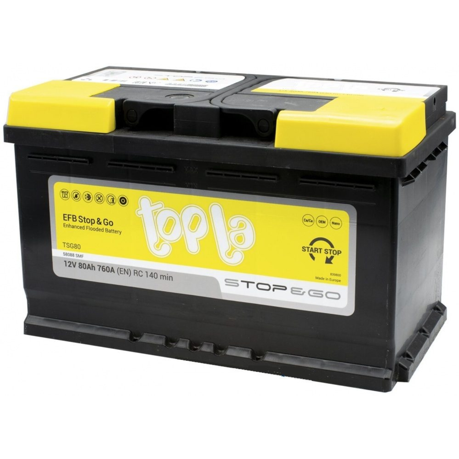 Topla 80e EFB 58088 SMF TSG80 (112080), 80 Ач, обратная полярность, 315x175x190 мм, 760 Ампер — купить в Санкт-Петербурге