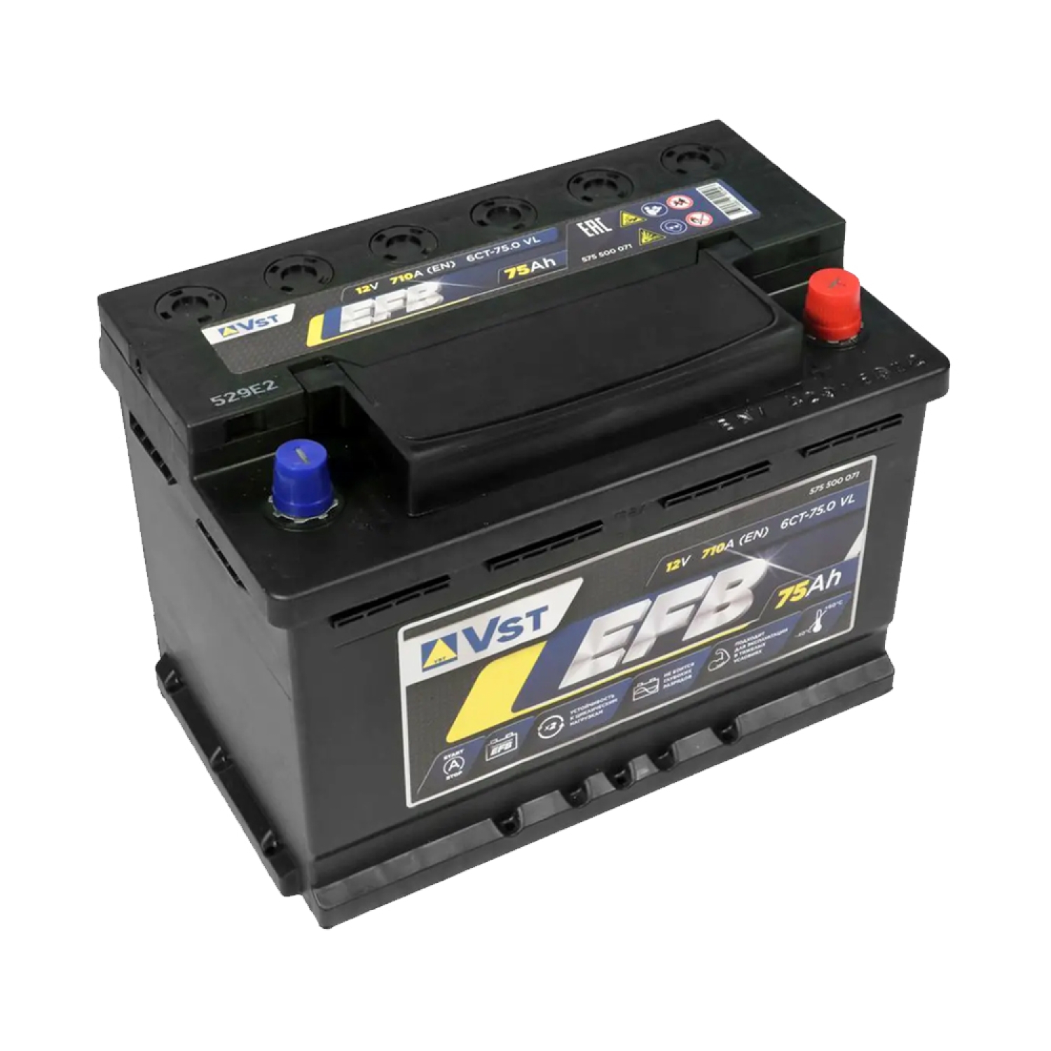 Vst Стандарт EFB 75.0 (575 500 071), 75 Ач, обратная полярность, 275x175x190 мм, 710 Ампер — купить в Санкт-Петербурге