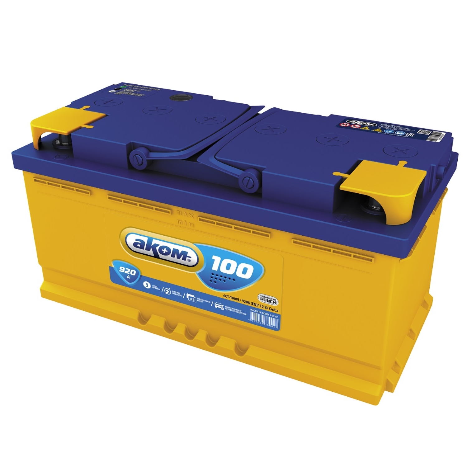 Аком 100 прям. пол., 100 Ач, прямая полярность, 353x175x190 мм, 920 Ампер — купить в Санкт-Петербурге