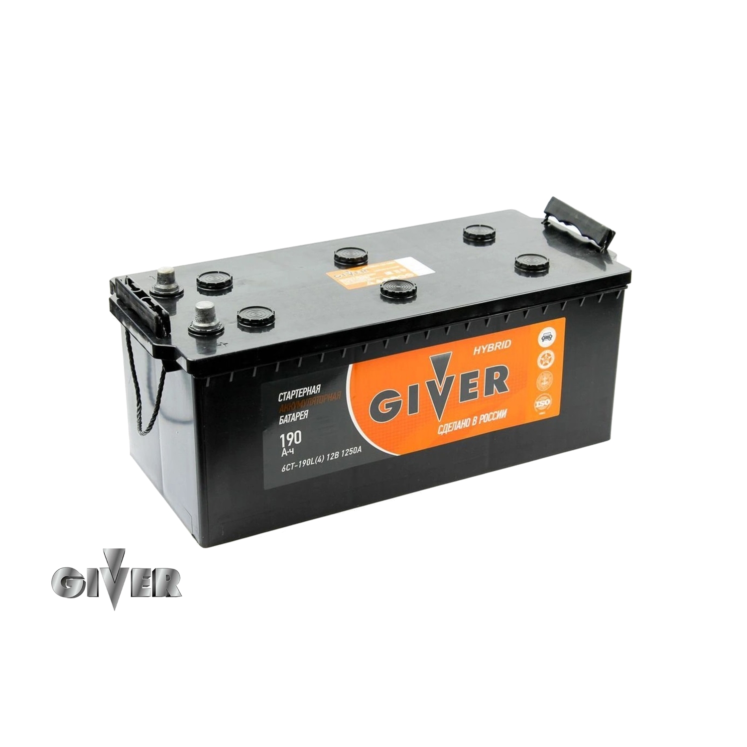 GIVER HYBRID 6СТ - 190.евро конус, 190 Ач, обратная полярность, 514x223x220 мм, 1250 Ампер — купить в Санкт-Петербурге