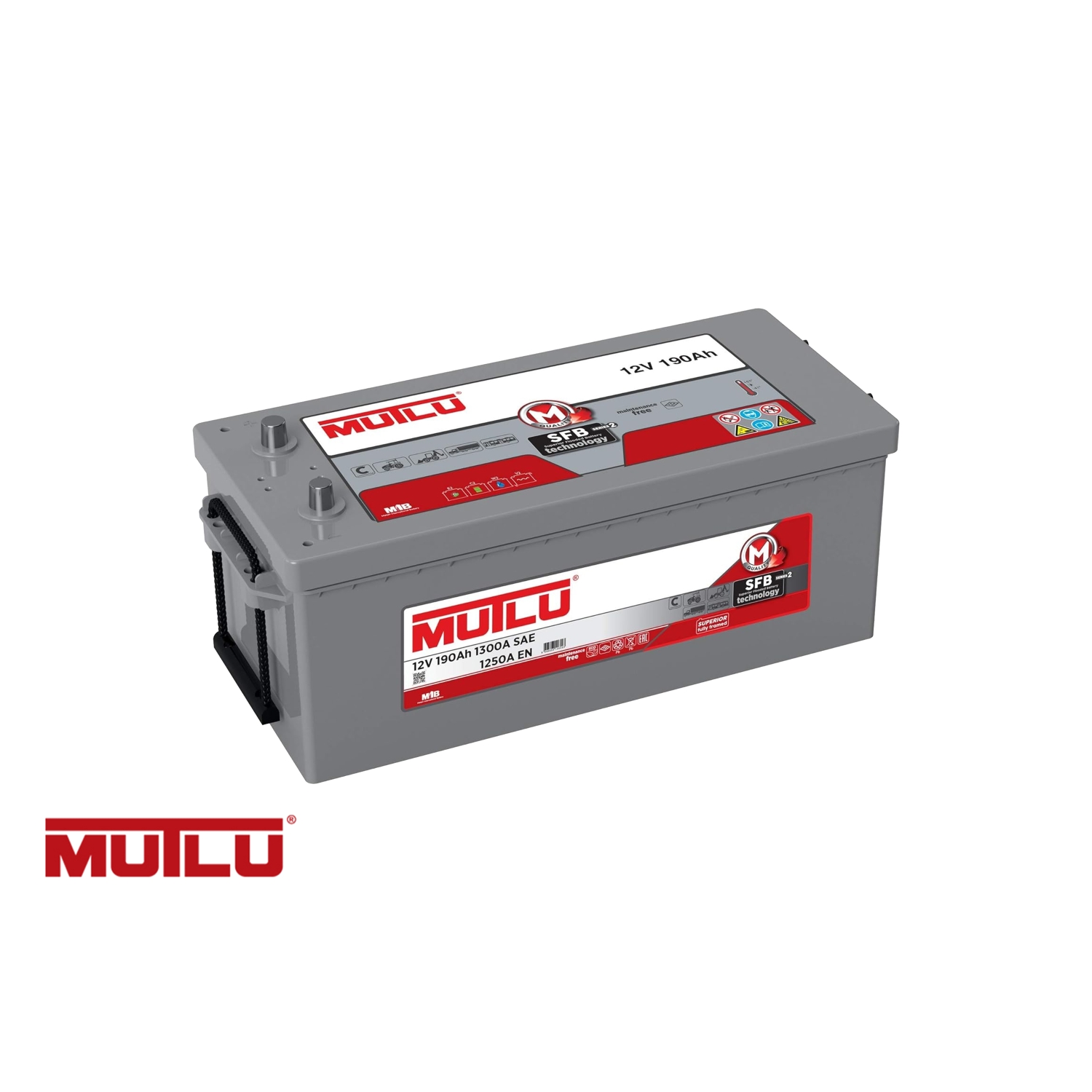 Mutlu 190e D5.190.125.B 190 Ач 1250 сер., 190 Ач, обратная полярность, 512x223x220 мм, 1250 Ампер — купить в Санкт-Петербурге