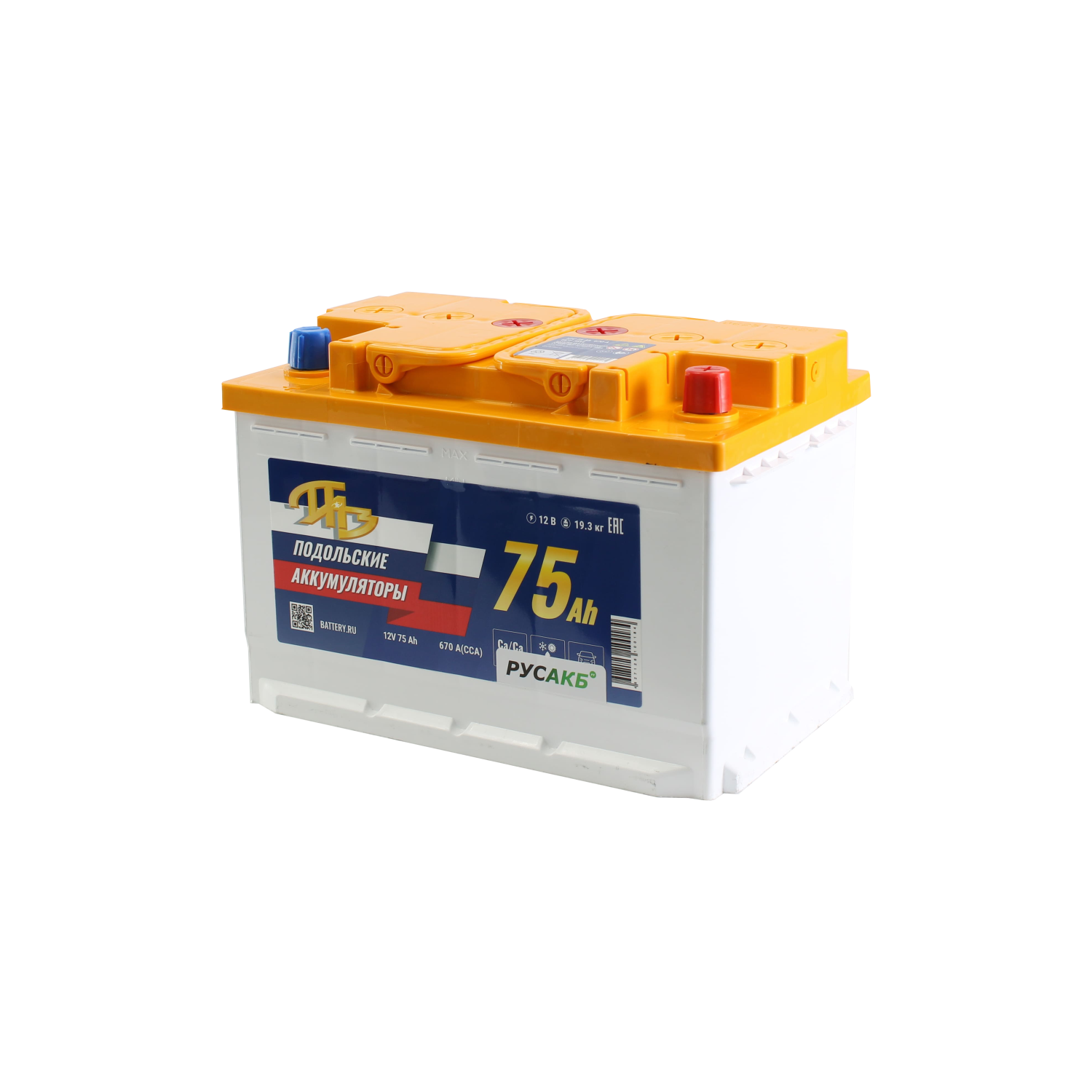 ПАЗ 75.0, 75 Ач, обратная полярность, 278x175x190 мм, 660 Ампер — купить в Санкт-Петербурге