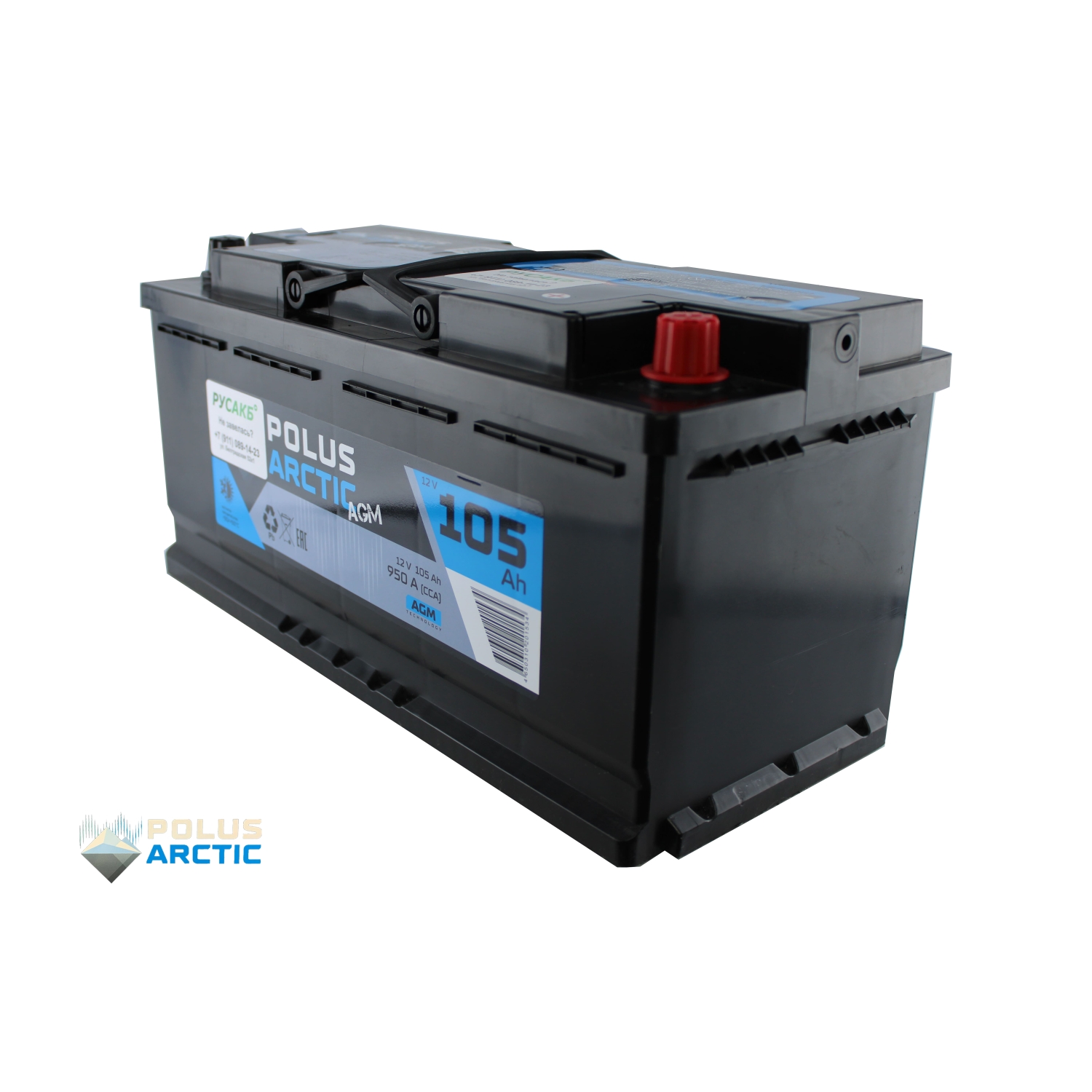 POLUS ARCTIC AGM 105, 105 Ач, обратная полярность, 393x175x190 мм, 950 Ампер — купить в Санкт-Петербурге