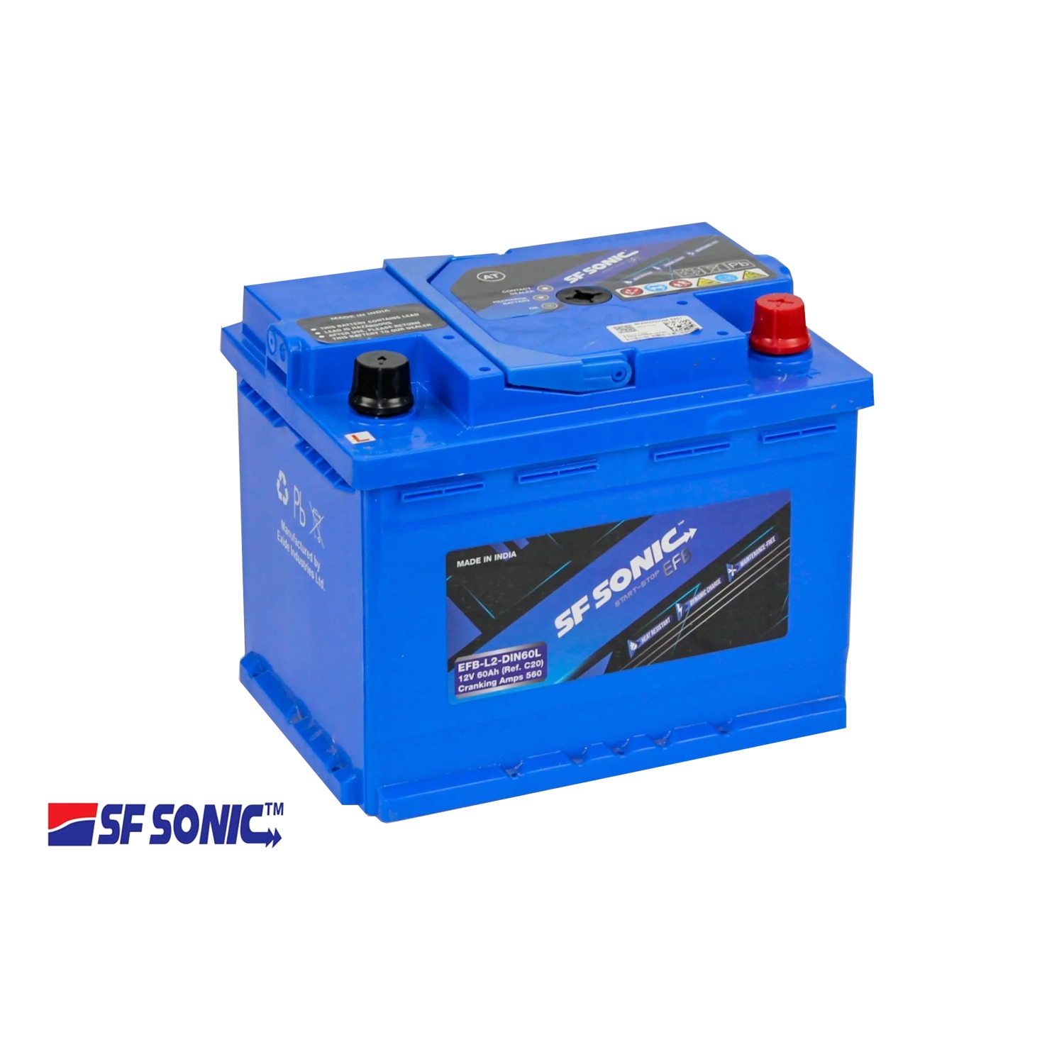 SF SONIC EFB 60.0, 60 Ач, обратная полярность, 242x175x190 мм, 560 Ампер — купить в Санкт-Петербурге