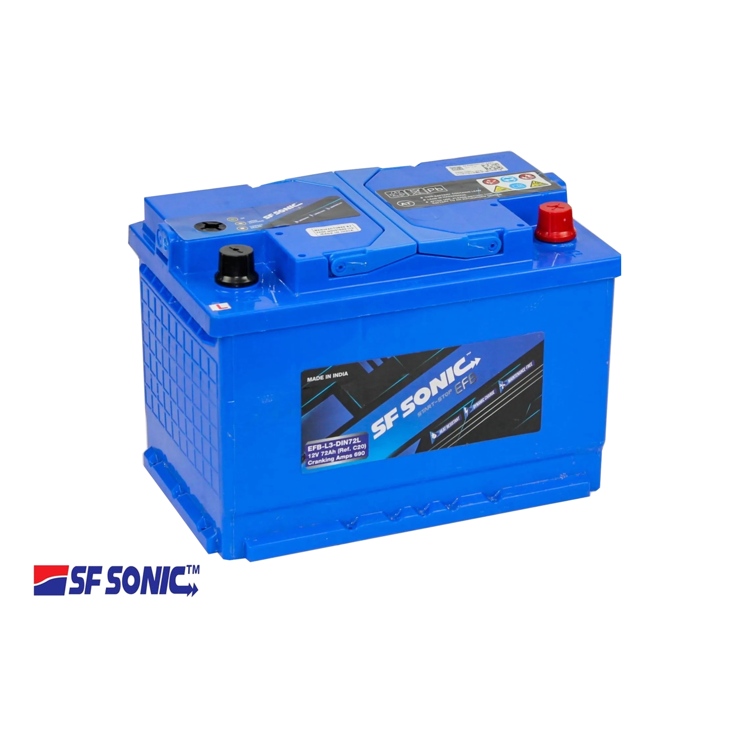 SF SONIC EFB 72.0, 72 Ач, обратная полярность, 278x175x190 мм, 690 Ампер — купить в Санкт-Петербурге