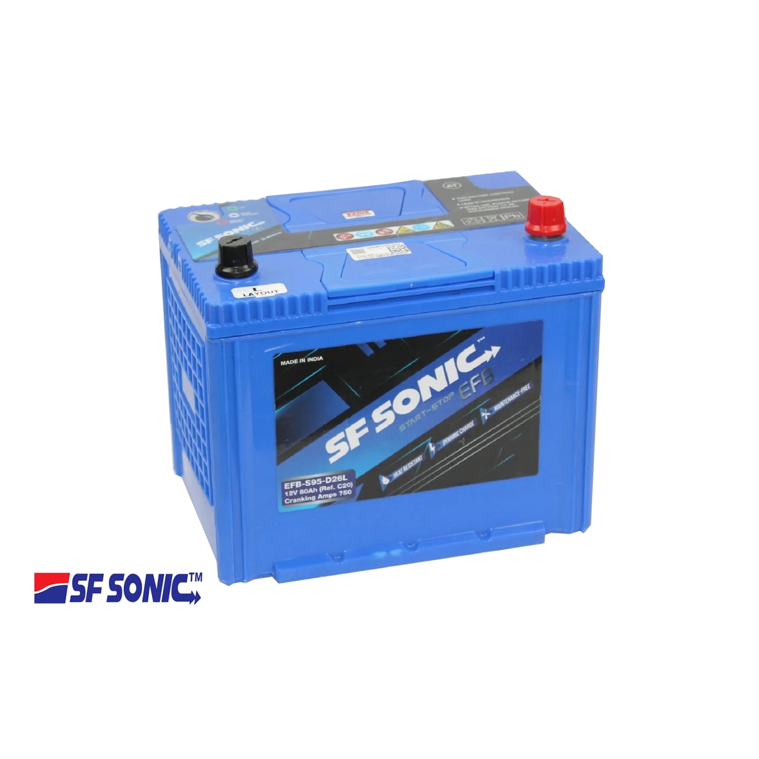 SF SONIC EFB 80.0 (95D26L), 80 Ач, обратная полярность, 260x173x225 мм, 750 Ампер — купить в Санкт-Петербурге