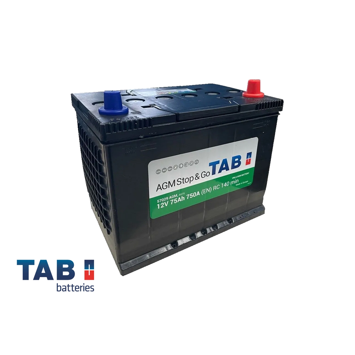 TAB AGM Stop&Go 75.0 (57029) яп.ст/бортик, 75 Ач, обратная полярность, 260x173x225 мм, 750 Ампер — купить в Санкт-Петербурге