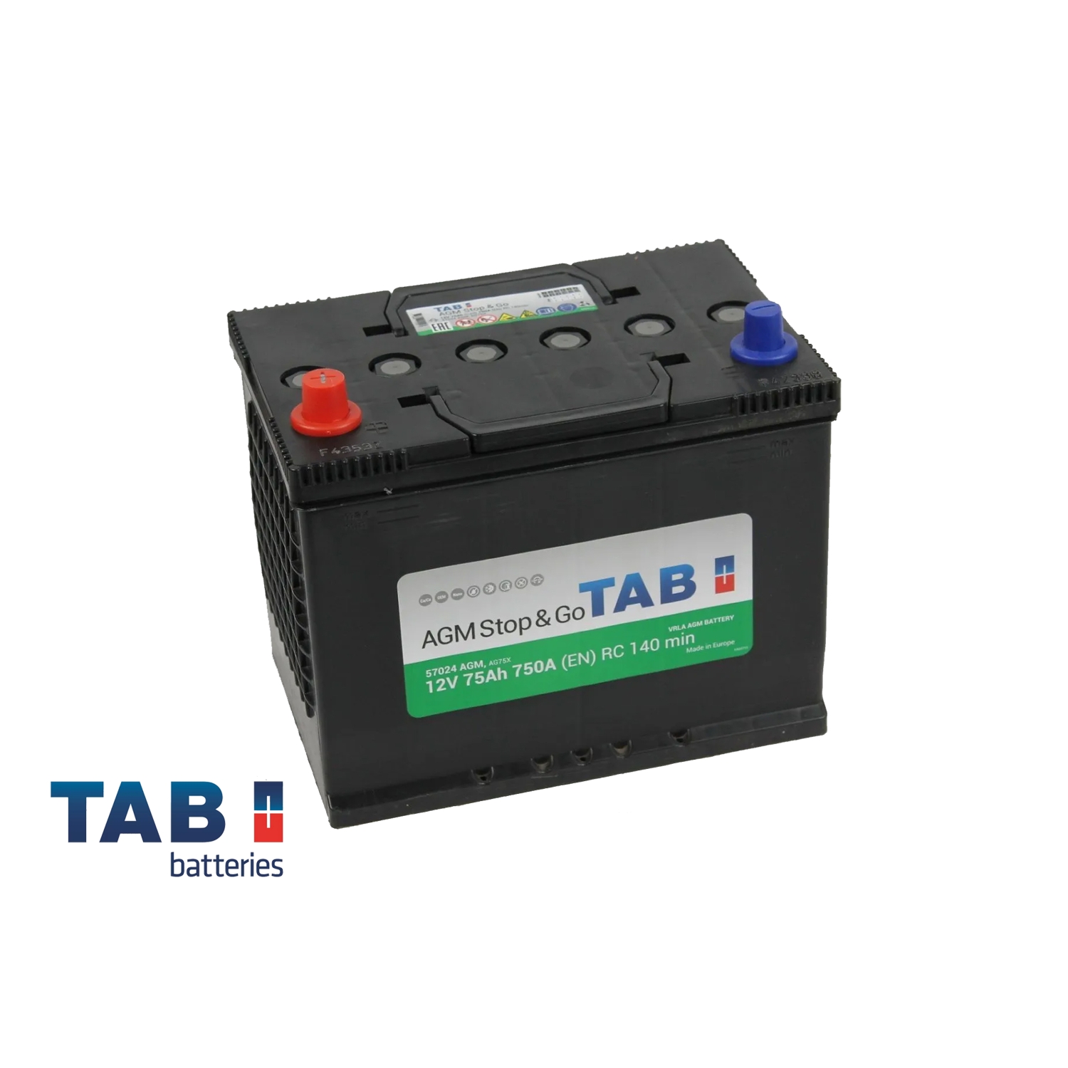 TAB AGM Stop&Go 75.1 (57024) яп.ст/бортик, 75 Ач, прямая полярность, 260x173x225 мм, 750 Ампер — купить в Санкт-Петербурге