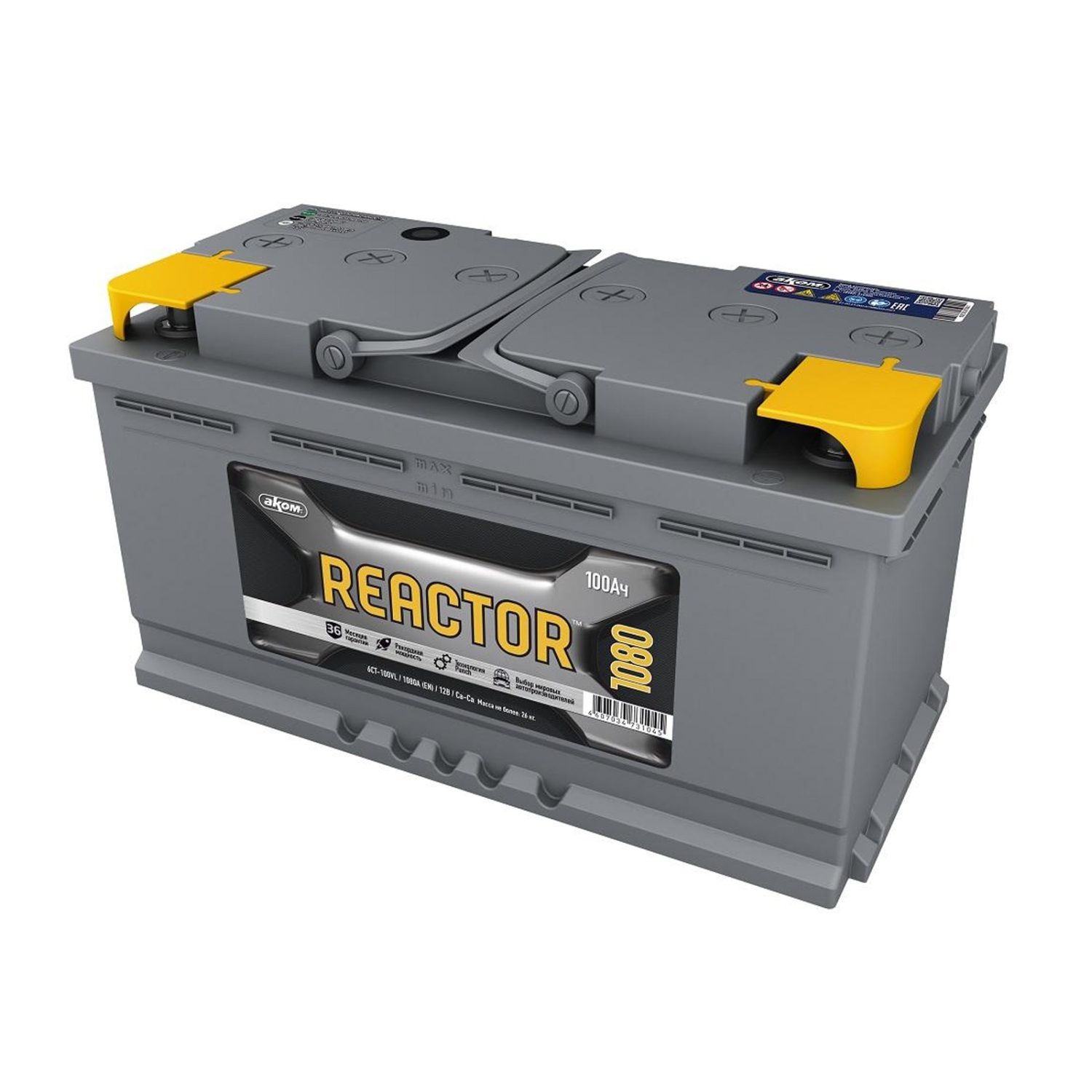 Аком Reactor 100 прям пол, 100 Ач, прямая полярность, 353x175x190 мм, 1080 Ампер — купить в Санкт-Петербурге