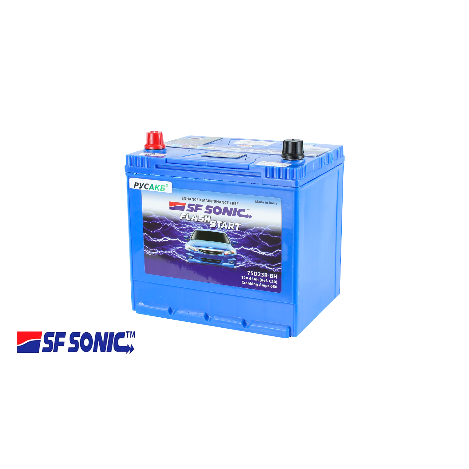 SF SONIC 65.1 (75D23R), 65 Ач, обратная полярность, 232x173x225 мм, 650 Ампер — купить в Санкт-Петербурге