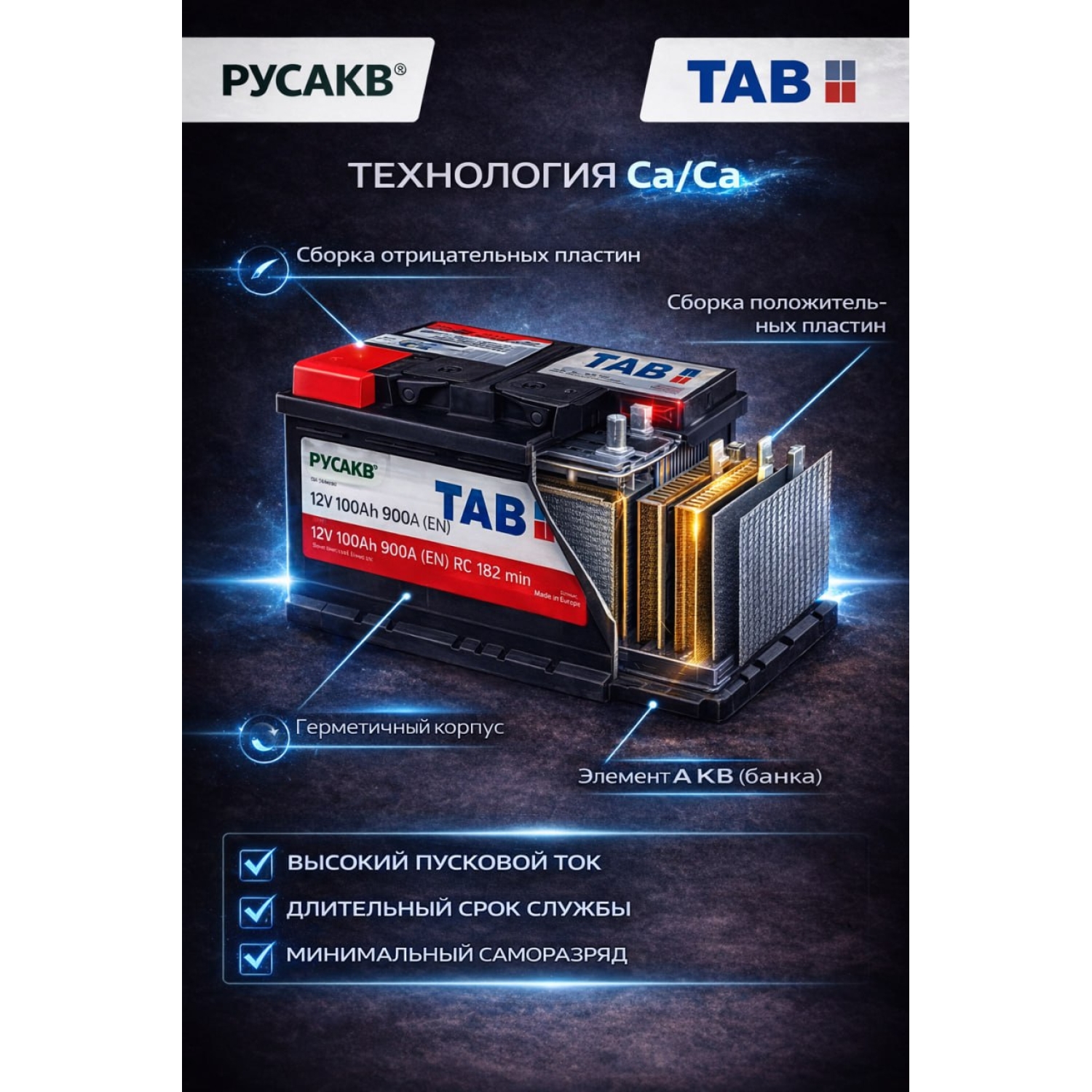 TAB Polar 60.1, 60 Ач, прямая полярность, 242x175x190 мм, 600 Ампер — купить в Санкт-Петербурге