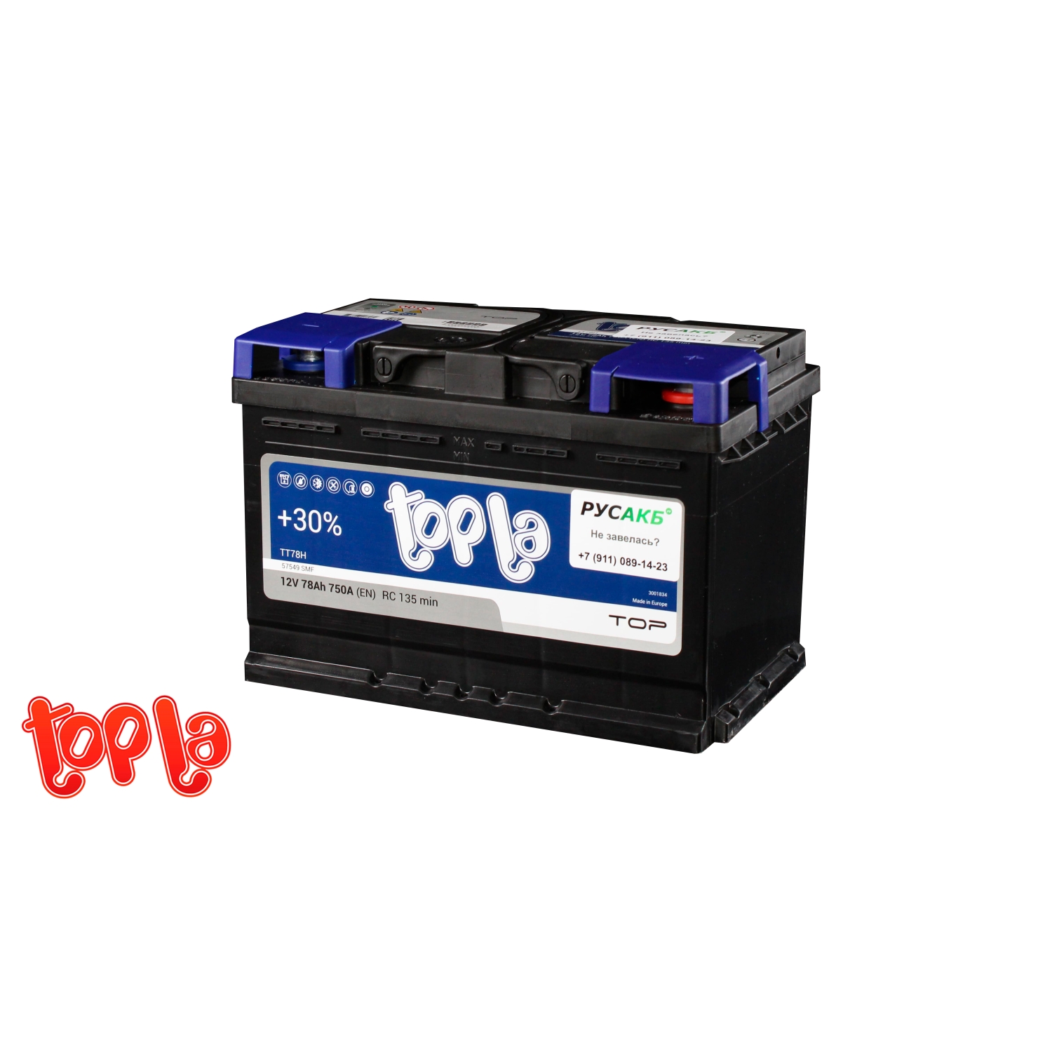 Topla 78e Top 57549 SMF TT78H (118678) L3, 78 Ач, обратная полярность, 275x175x190 мм, 750 Ампер — купить в Санкт-Петербурге
