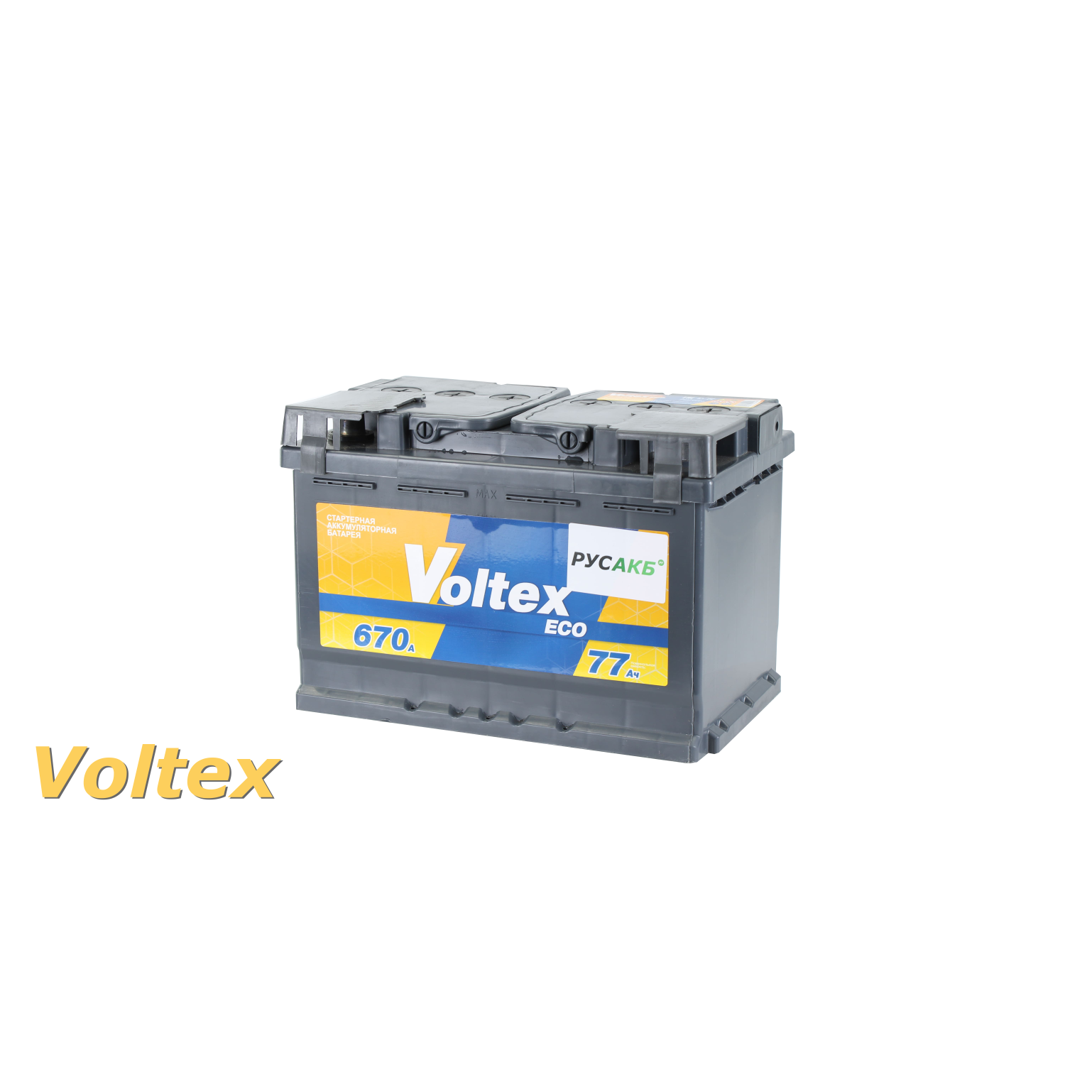 VOLTEX Eco 77Ач L - обр пол, 77 Ач, обратная полярность, 278x175x190 мм, 640 Ампер — купить в Санкт-Петербурге