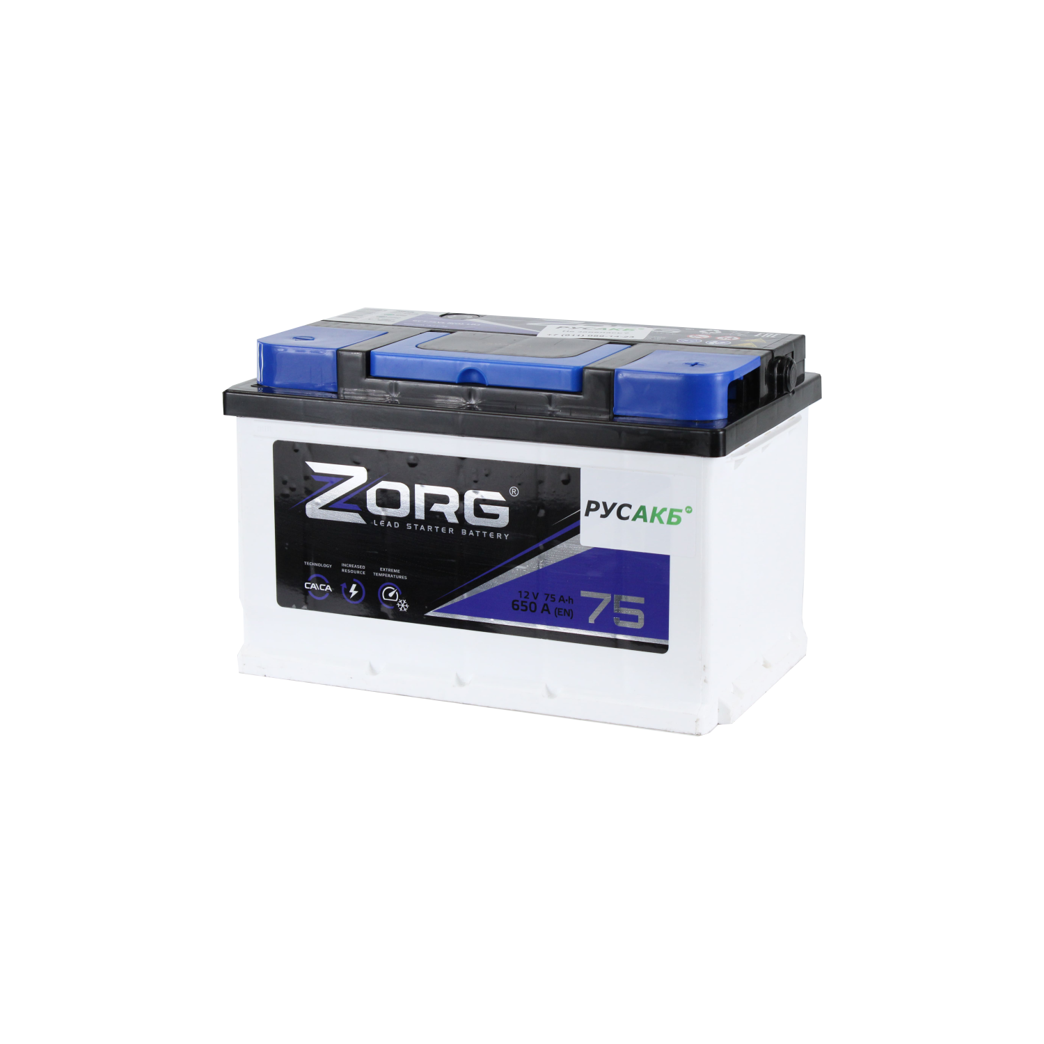 ZORG 75.0, 75 Ач, обратная полярность, 278x175x190 мм, 650 Ампер — купить в Санкт-Петербурге