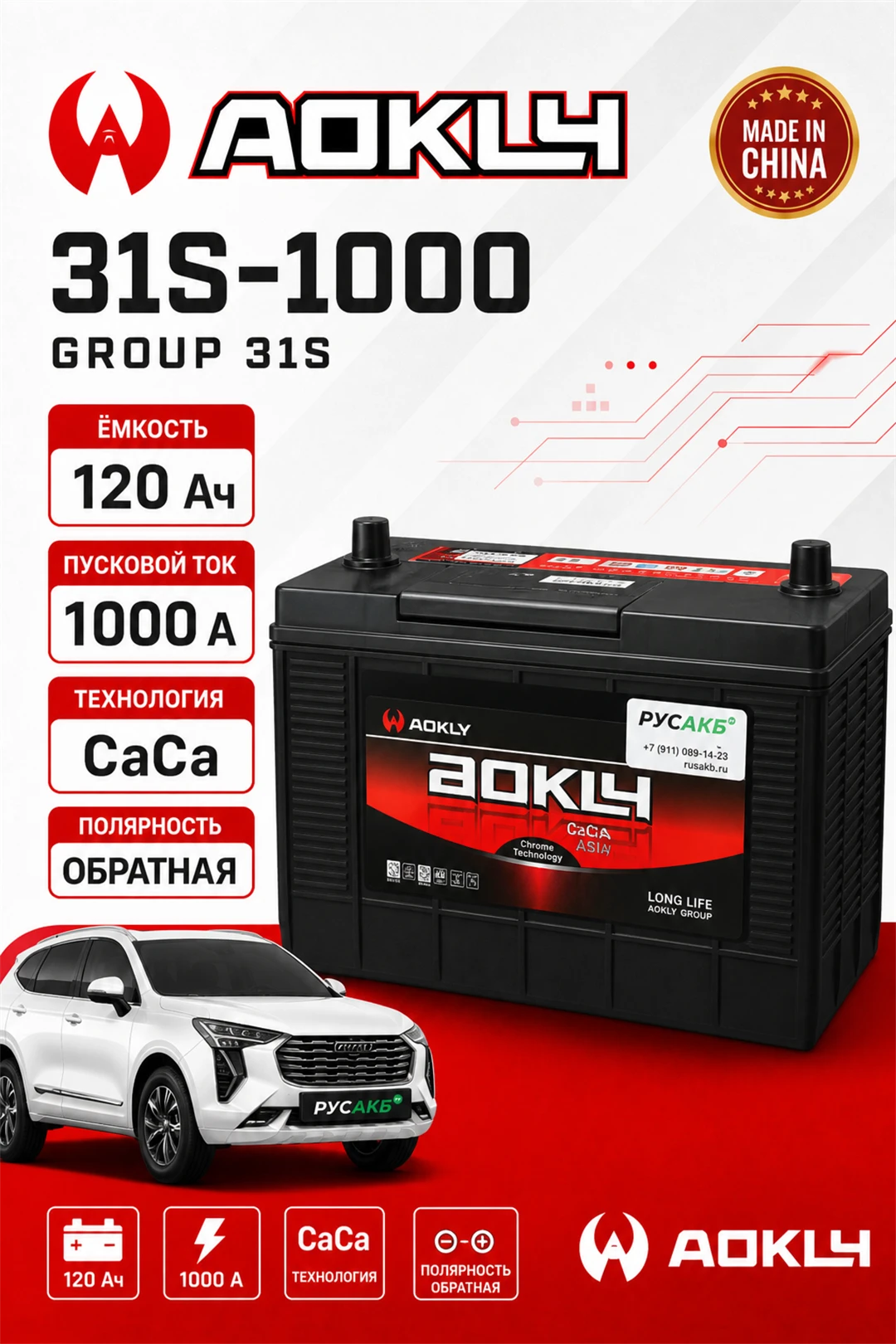Аккумулятор Aokly 120 Ач 31S-1000 в Спб