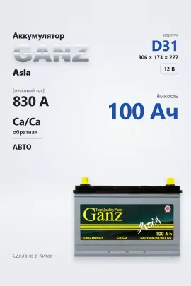 Аккумулятор Ganz Asia 100 Ач обр пол