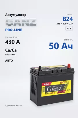 Аккумулятор Ganz PRO-Line Asia 50 Ач обр пол