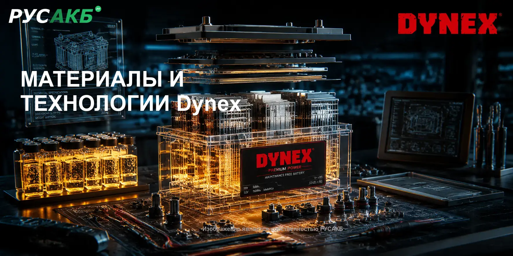 Внутреннее устройство и кальциевая технология пластин аккумуляторов Dynex